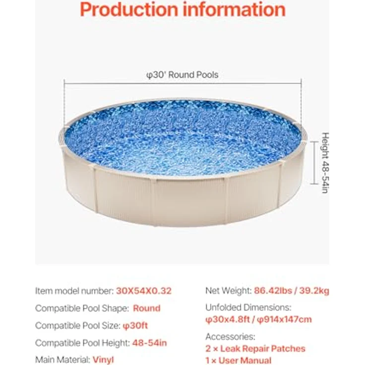 VEVOR runde Poolauskleidung φ914x147 cm, verschleißfeste Vinylauskleidung für Aufstellpools mit 137 cm Wandhöhe – Bild 7