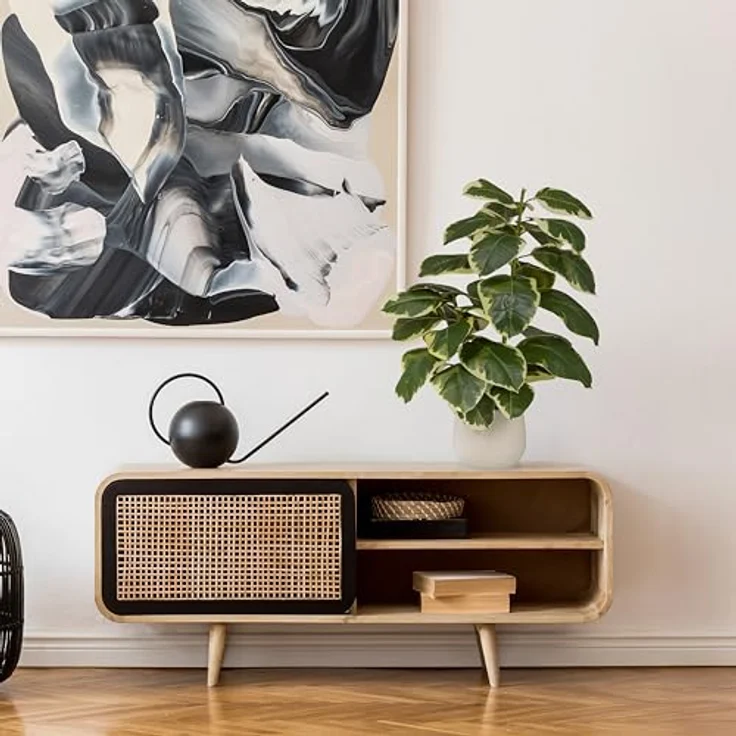 hjh OFFICE Kunstpflanze Ficus 3 – Immergrüne Kunstpflanze 85 cm, plastisch mit panaschierten Blättern, pflegeleicht und geruchslos im cremeweißen Kunststoff-Topf – Bild 2