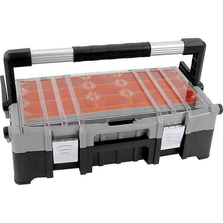 ALUTEC München Werkzeugkoffer Profi-Werkzeugkoffer 22″ mit Cantilever, transparenter Deckel, Aluminium Bügelgriff