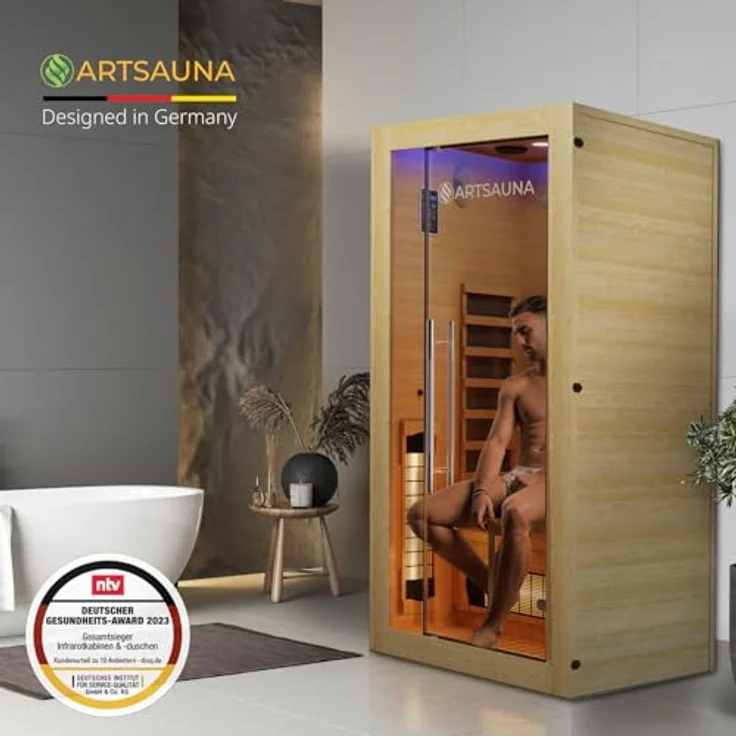 Artsauna Infrarotkabine Kiruna90 Premium Dual Technologie, für 1 Personen, Hemlockholz, Sound-System, Bluetooth, LED-Farblicht, Natur – Bild 8