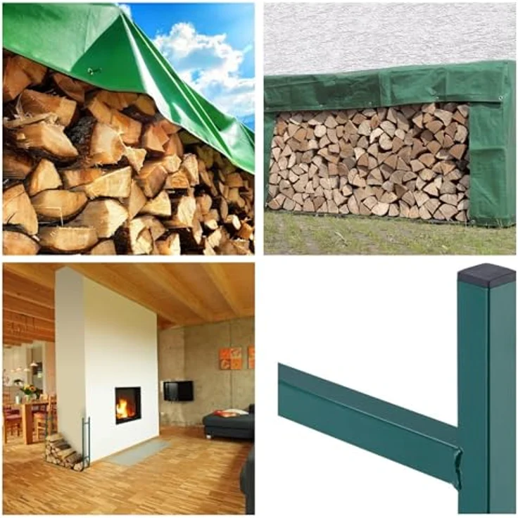 Toolland Verstellbares Holzregal für Brennholz, rostbeständig, 150-220 cm breit, 20-30 cm tief, 105 cm hoch, für drinnen und draußen, einfache Montage – Bild 3