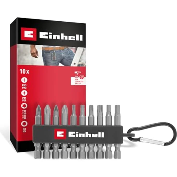 Einhell Bohrer- und Bitset EINHELL Bit-Set 10-teilig, S2-Stahl mit Karabinerhaken für Akkuschrauber und Bohrmaschinen – Bild 1