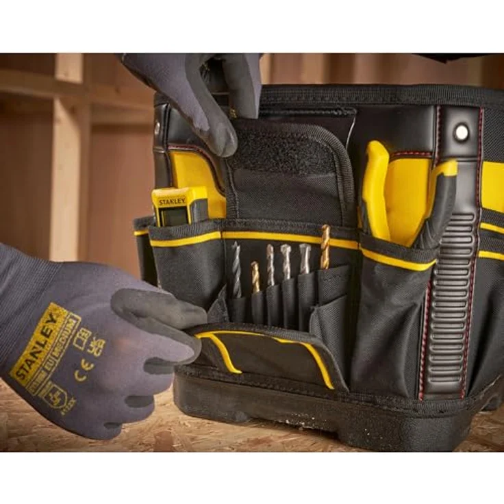 Stanley FatMax Werkzeugtasche - Transporttasche (29x29x38cm, robustes 600 Denier Nylon, ergonomischer Handgriff und Schultergurt, entnehmbare Teiler mit Gürtelclip, elastische Halterungen) 1-93-952 – Bild 3