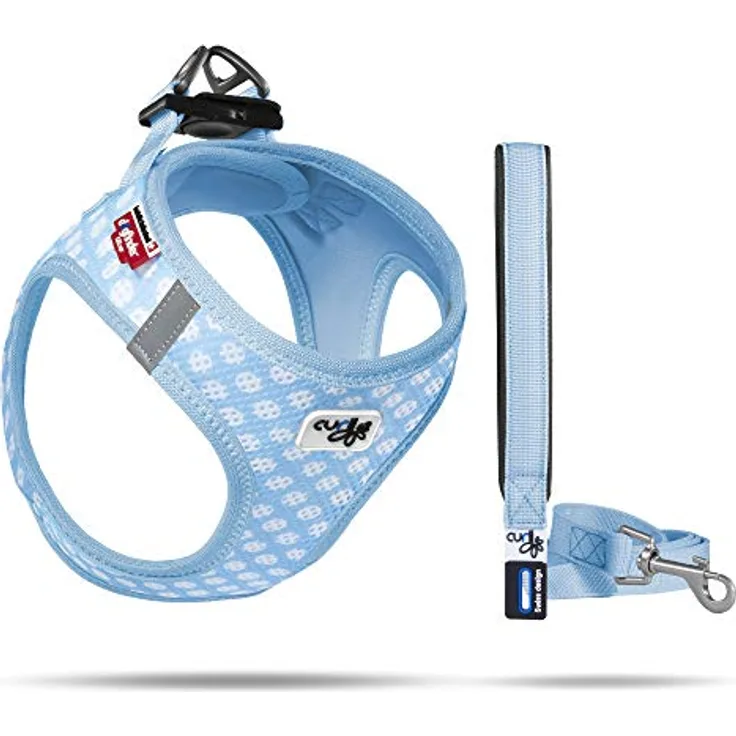Vest Harness Air-Mesh Skyblue-Circles M & Leash L