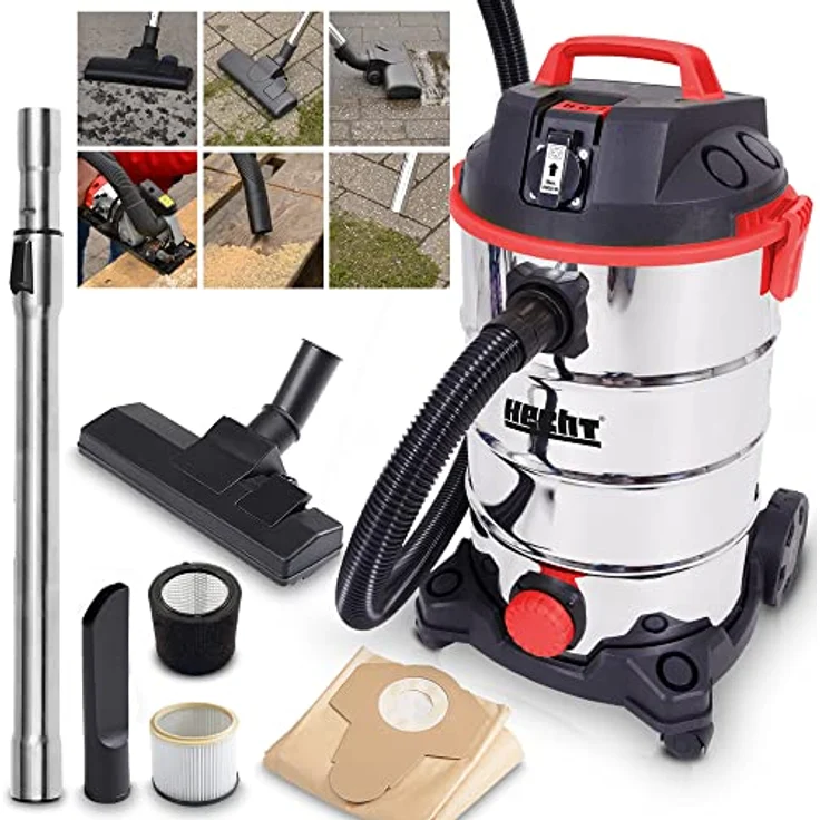 Hecht Nass- und Trockensauger, Industriestaubsauger mit 18 kPa Saugkraft, 1400W, 35L Edelstahlbehälter, Einschaltautomatik, Blasfunktion, umfangreiches Zubehör, mit & ohne Beutel – Bild 1