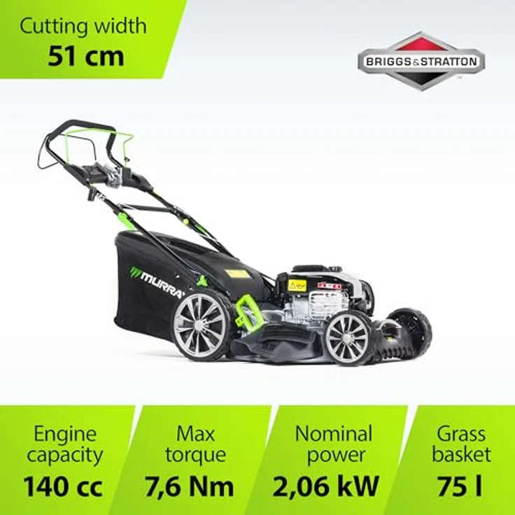 NAC Nac Rasenmäher Diesel B&S 140Cc 575Ex Eq2-500X, Benzin-Rasenmäher mit 75L Grasfangkorb und Mulchfunktion – Bild 2