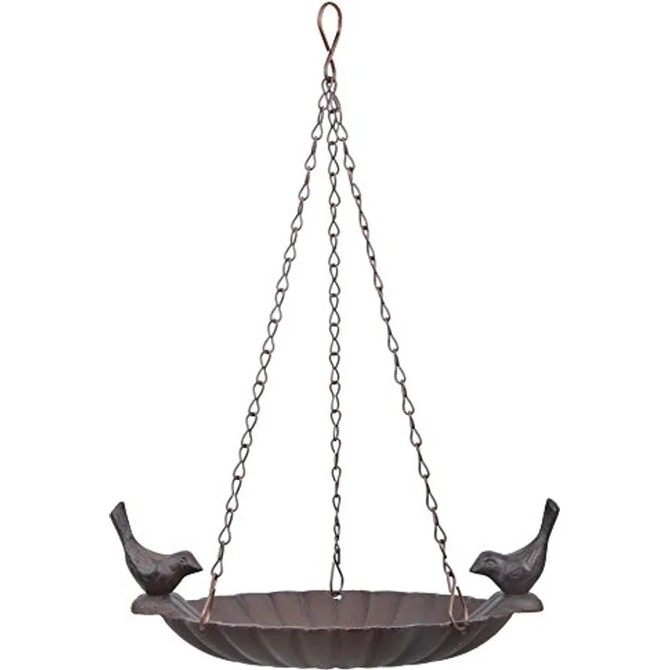 Esschert Design Hängende Vogeltränke, 2 Vögel aus Gusseisen und Schiefer, 20,9 x 14,7 x 7,8 cm – Bild 1