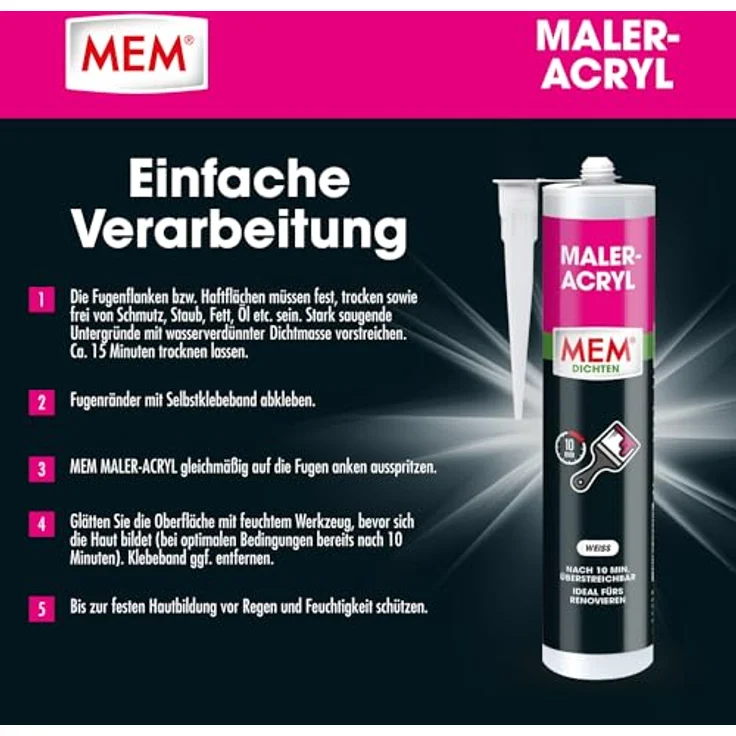 MEM Maler-Acryl weiß, 300 ml – Bild 6