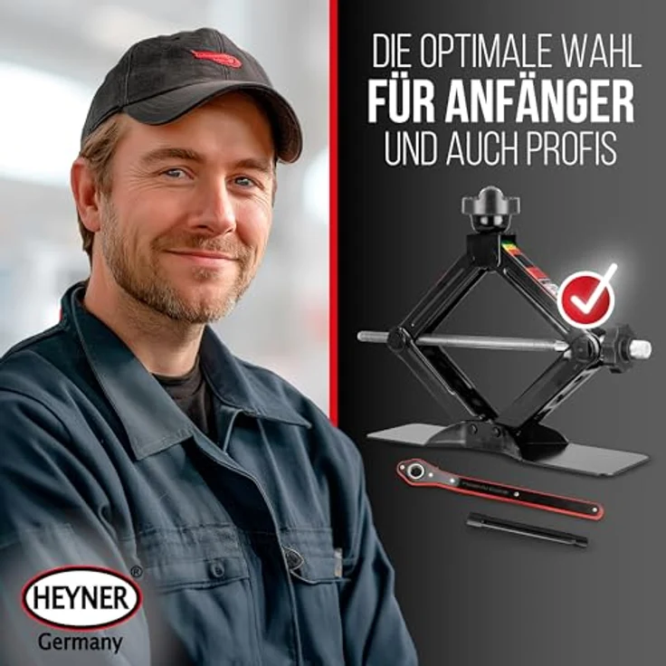 HEYNER® Multi Lift L Black, Scherenwagenheber 2t Set mit Gummiauflage für AUDI, 360° drehbar, Hubhöhe 125-470 mm, inkl. Ratsche & Tasche, TÜV Rheinland – Bild 3