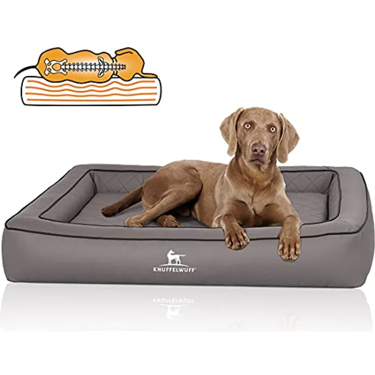 Knuffelwuff Orthopädisches Hundebett aus Laser gestepptem Kunstleder Hampstead M-L 85 x 65cm Grau