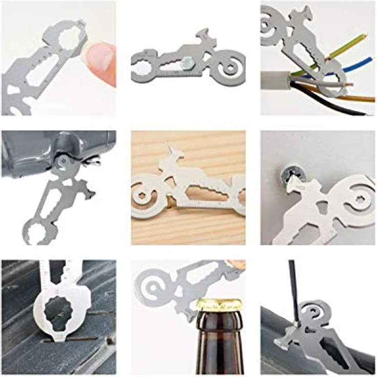 ROMINOX Key Tool Motorbike, Multitool mit 21 Funktionen, Edelstahl Schlüsselanhänger für Motorrad und Bike, Einkaufswagenlöser, Flaschenöffner, Maßstab – Bild 3