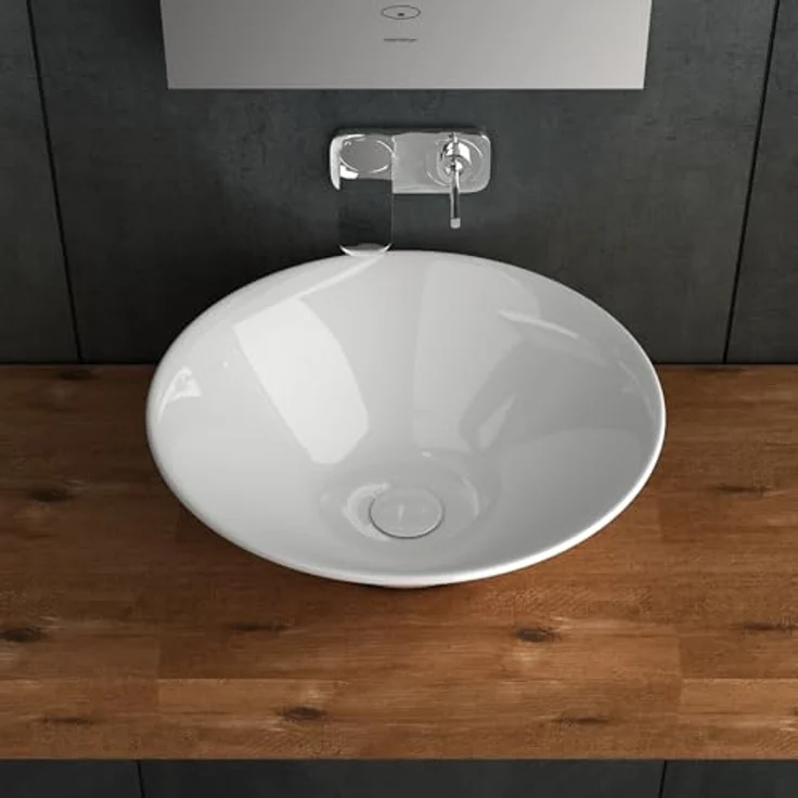 Alpenberger Aufsatzwaschbecken Waschschale Oval - Mini Waschbecken (1-tlg., Aufsatzbecken), pflegeleicht & hygienische Waschschüssel mit Nano Beschichtung, weiß – Bild 4