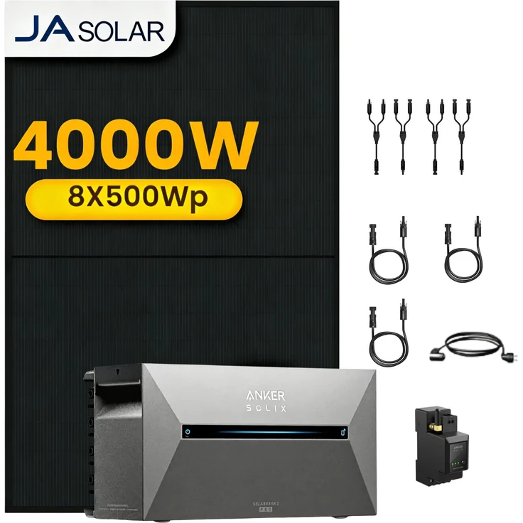 Powerness® Balkonkraftwerk Anker SOLIX Solarbank 3 E2700 Pro, 8x 500W JA Solar Bifazial PV Panel, 2.688 kWh Speicher, inkl. Smart Meter & MC4-Kabel