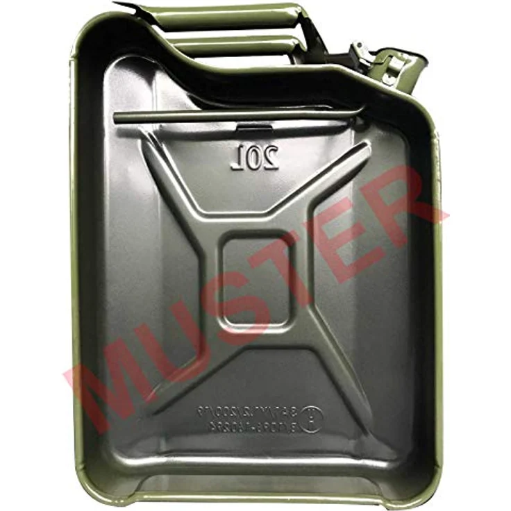 Baumarktplus Benzinkanister Kraftstoffkanister Metall 20 Liter Oliv inkl. Ausgießer + Halter – Bild 7
