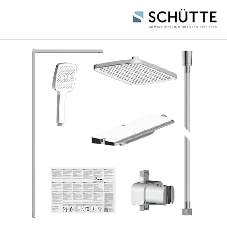 Schütte Duschsystem HAWAII Überkopfbrause-Set, 115 cm, 3 Strahlarten, mit Thermostatarmatur und Glasablage, Komplett-Set inkl. Montagematerial und Dichtungen – Bild 7