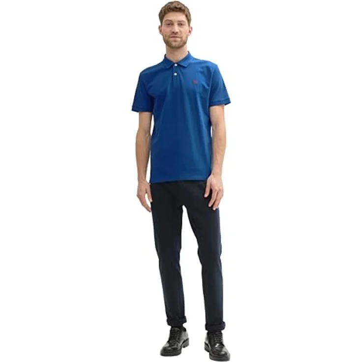 TOM TAILOR Poloshirt mit Knopfleiste und Logo, Baumwolle in Single Jerseystoff, dehnbar, blau – Bild 3