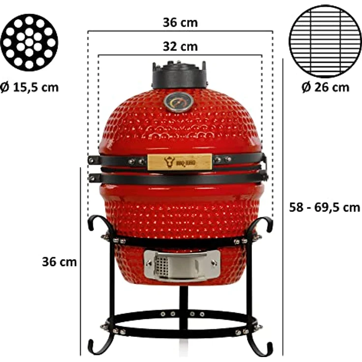 BBQ-Toro Kamado Grill | Holzkohlegrill Haiiro Ø 32 cm mit Thermometer, Holzgriff | Rot | Kamado Keramikgrill, Mini Holzkohlegrill, Mini Kamado Grill, Keramik Grill, Kamado BBQ, Ceramic Grill – Bild 3
