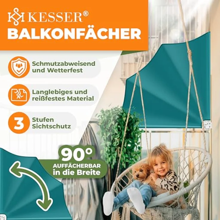 KESSER® Balkonfächer klappbar mit Wandhalterung, 140x140 cm, witterungsbeständiger Sichtschutz und Windschutz, inkl. Montagematerial – Bild 2