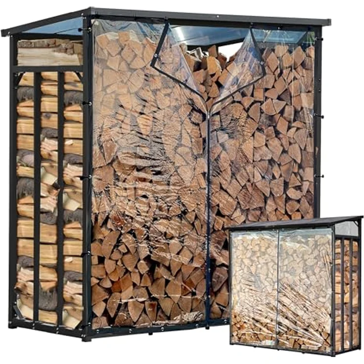 QUICK STAR Metall Kaminholzregal Außen 185 x 70 x 185 cm, Anthrazit, wetterfest mit Wetterschutz, Kapazität 2,3 m³, 30 mm Stahlprofil, XXL Garten Kaminholzunterstand – Bild 1