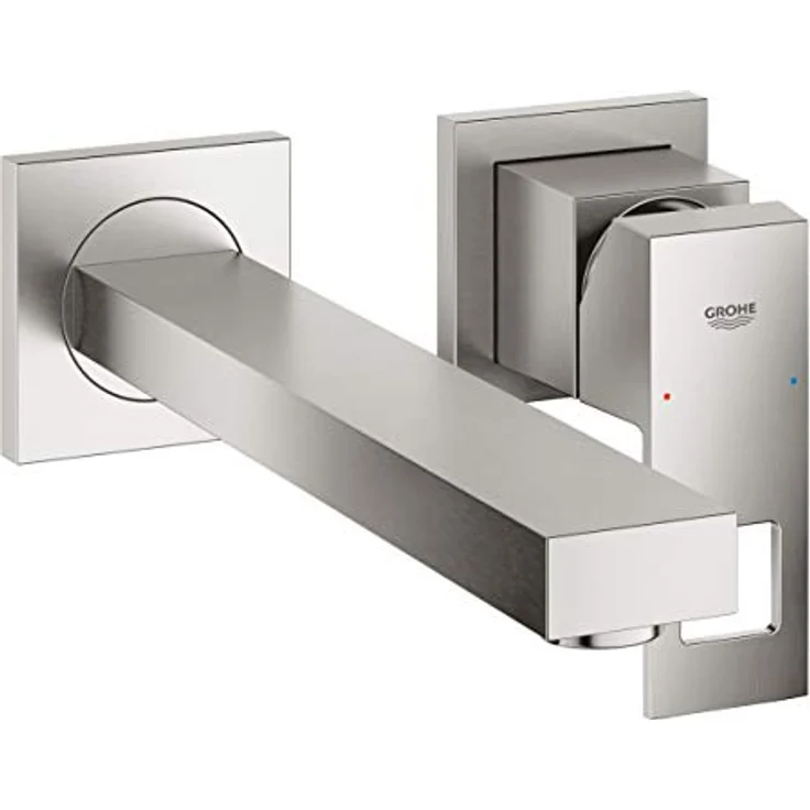 GROHE Eurocube 2-Loch-Waschtischbatterie, Wandmontage mit Fertigmontageset, Ausladung 171 mm, supersteel – Bild 1