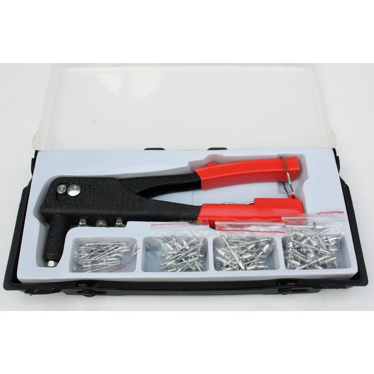 Boni-Shop Blindnietenzange, 150 mm Popnietenzange mit 60 Popnieten für Metall, Kunststoff und Leder
