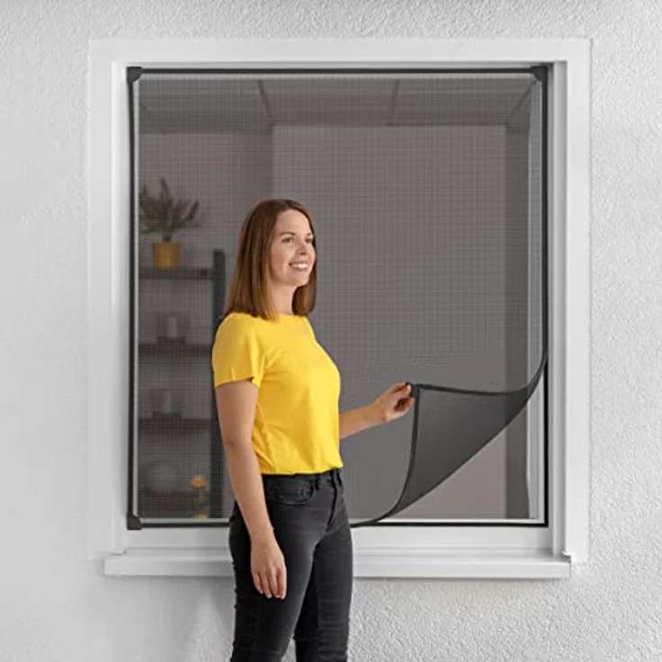 Schellenberg 70482 Fliegengitter Fenster Magnet mit Fiberglasgewebe 120 x 120 cm, flexibler Magnetrahmen ohne bohren, Insektenschutz Fenster inkl. unterstützende Halterungen, Anthrazit – Bild 2