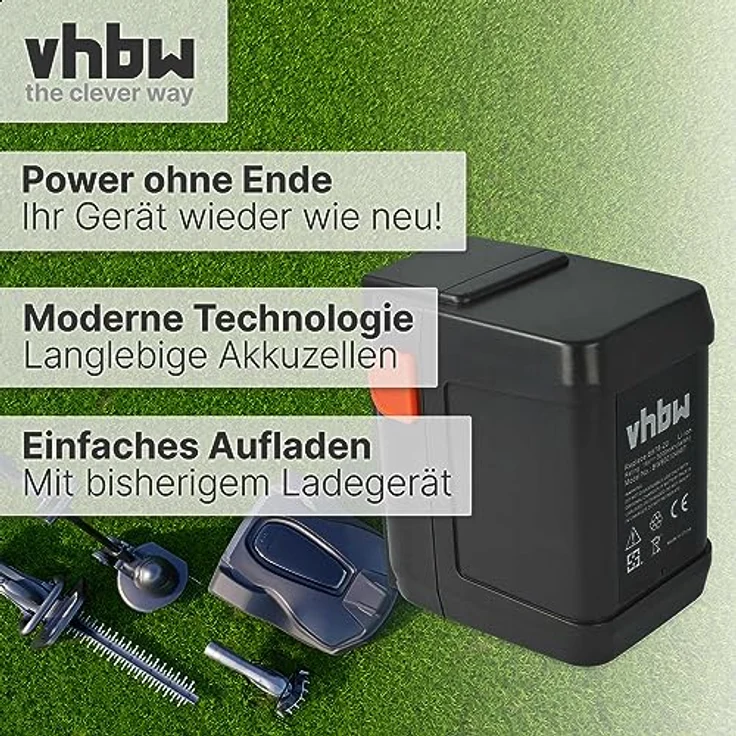 vhbw Akku passend für Gardena Turbotrimmer AccuCut 400 Li & AccuCut 450 Li, 8840, 8841 ersetzt 8835, 8835-20, 8839, 8839-20 - (Li-Ion, 3000mAh, 18V) – Bild 4