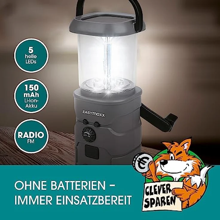 EASYmaxx Taschenlampe Akku-Lampe mit Radio - Solar, Kurbel, USB, 110 Lumen, Outdoor, ohne Batterien – Bild 2