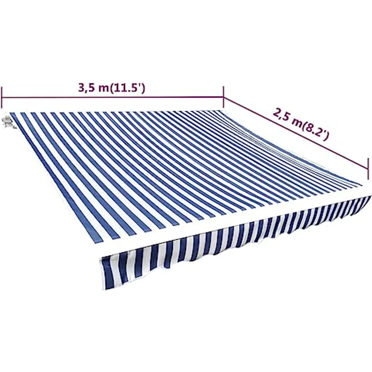 DELUKE® Markisenbespannung Markisenstoff Wasserabweisend Reißfest Blau-Weiß für 350x250cm Rahmen | 280 g/m² Polyester-Gewebe | UV 60+ Schutz | Markisentuch mit Volant – Bild 2