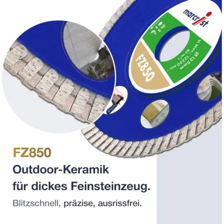 Marcrist FZ850, Diamanttrennscheibe 125 mm für Winkelschleifer, saubere Schnitte in Feinsteinzeug, Granit, Keramik & Marmor, hohe Standzeit – Bild 2