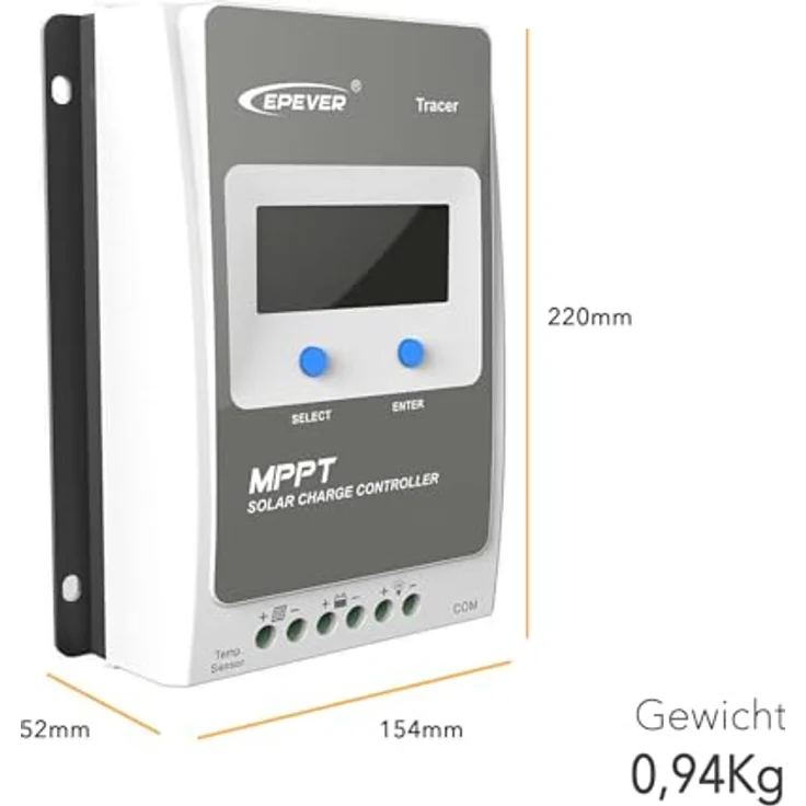 EPEVER Tracer2210AN MPPT EPSolar Laderegler 20A automatische Erkennung 12V/24V, Wohnmobil geeignet, LCD mit Hintergrundbeleuchtung – Bild 5