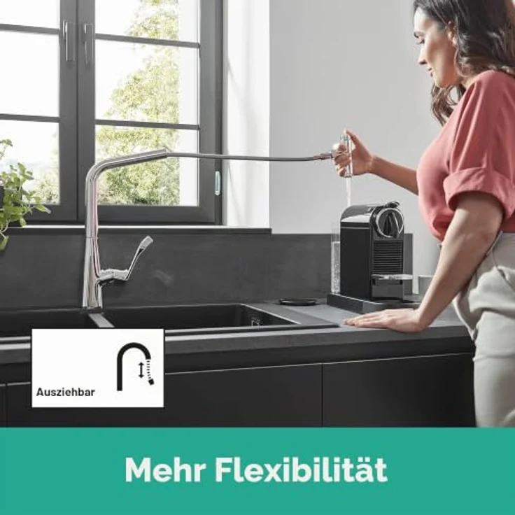 hansgrohe 320 Metris Select M71, Einhebel-Küchenmischer mit ausziehbarem Auslauf und SoftStart Technologie, Chrom – Bild 4