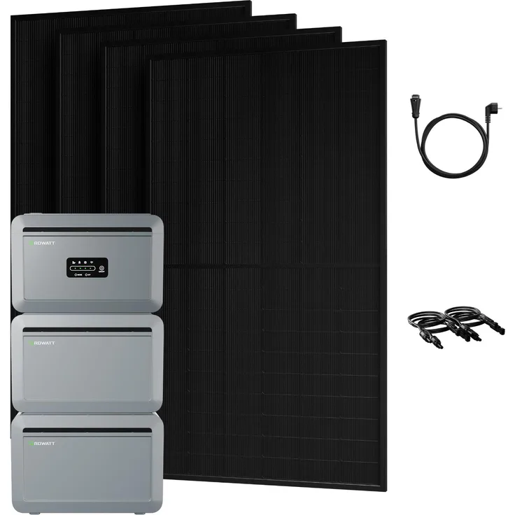 Powerness Balkonkraftwerk Growatt NEXA 2000 mit 2048Wh Speicher, 2x NEXA2000E Erweiterungsakku und 4x 500W Bifazial Glas-Glas Solarmodule