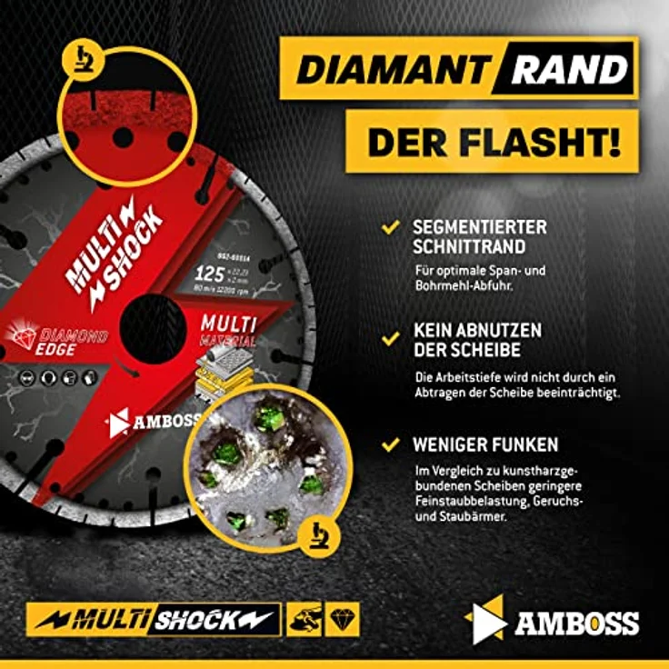 Amboss MultiShock - Diamant-Trennscheibe Ø 125 mm x 22,2 mm - Universal/Allround | Segmenthöhe: 10 mm (galvanisiert) – Bild 4