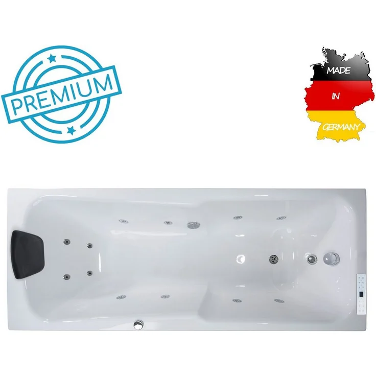 Basera® Whirlpool-Badewanne PREMIUM Indoor Whirlpool Badewanne Bali 170 x 75 cm, (Komplett-Set), mit 12 Massagedüsen, Heizung, Ozongenerator, Bodenansaugung, LED, weiß