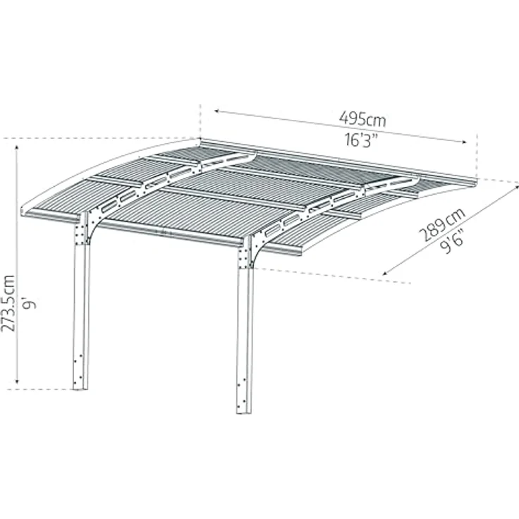 Palram Canopia Carport Bausatz Arizona Wave 495 x 289cm, Einzelcarport aus rostfreiem Aluminium mit Polycarbonat-Dach in Anthrazit, witterungsbeständig und wartungsfrei – Bild 2