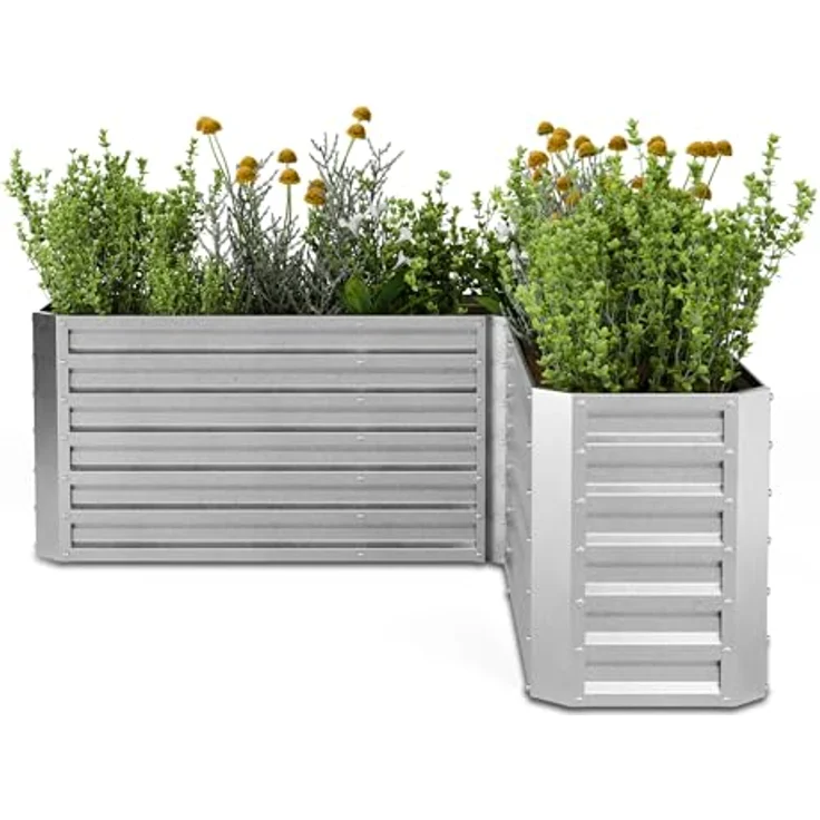 Blumfeldt Hochbeet High Grow Hochbeet L-Form (Set), 742 Liter Kapazität, Stahl, Garten, 160 x 160 cm, grau – Bild 1