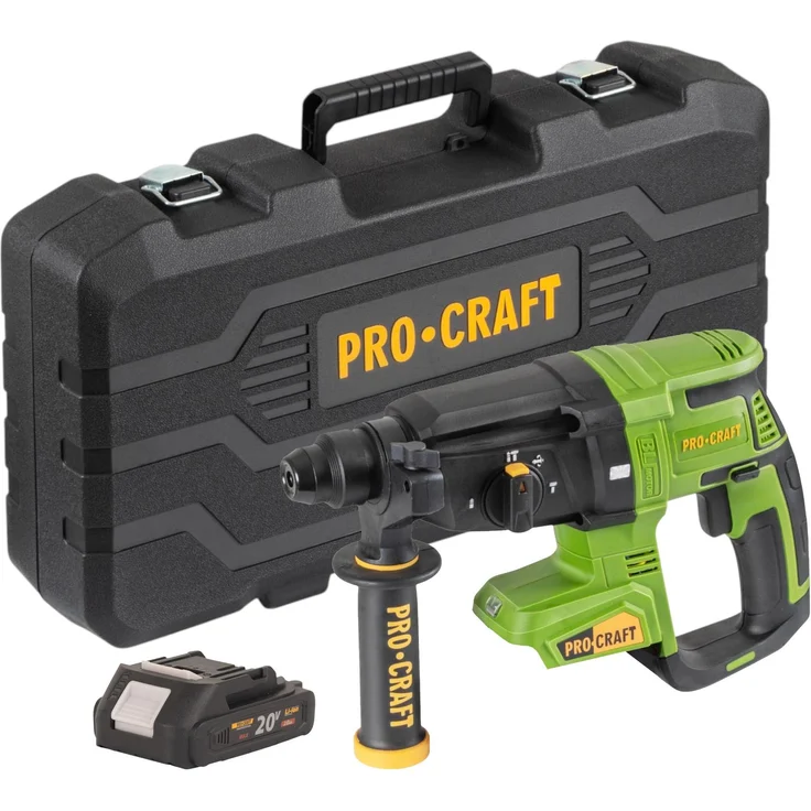 Procraft PHA40bb-c Akku Bohrhammer 20 V, 2,6 J, SDS plus Brushless, inkl. 1x Akku 2,0 Ah, Koffer - ohne Ladegerät