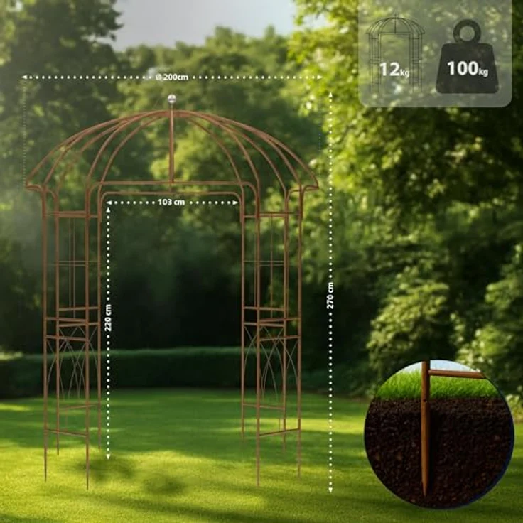 CLP Rosenbogen Pavillon Keira, wetterfester Metall-Rosenbogen als Rankhilfe, 270 cm hoch, pulverbeschichtet, dekorativer Hochzeitsbogen – Bild 2
