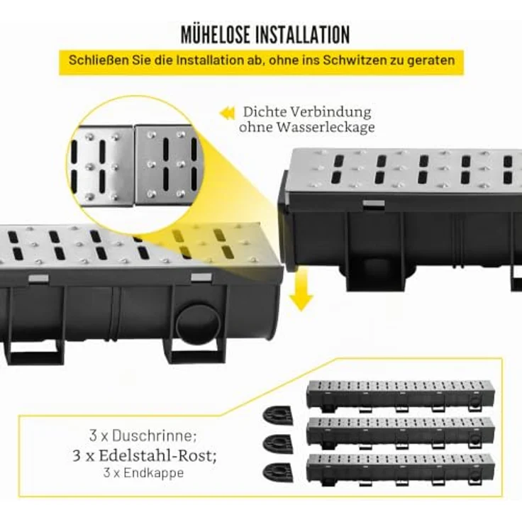 VEVOR Entwässerungsrinne-Set, 3er-Pack, Edelstahl-Grabenentwässerungssystem 15 x 13 x 100 cm, mit Endkappen und Steckverbindung für Gartenablauf, Auffahrt, Pool und Gehweg – Bild 3
