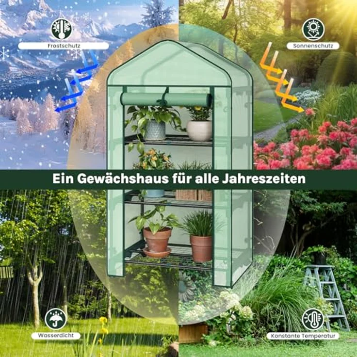 Woltu Tomatengewächshaus, BxTxH: 70 x 50 x 130,00 cm, Gewächshaus mit Rollen, Winterschutz, Spitzdach, Weiß – Bild 2