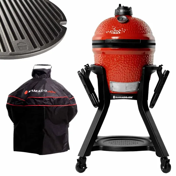 Kamado Joe Junior Celebration Paket Keramikgrill mit Unterwagen, Gussrost, Abdeckhaube und Deckelthermometer