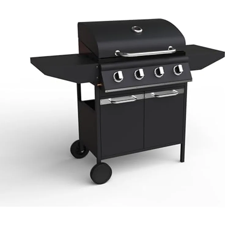 DELUKE Gasgrill COMMI, Schwarz Stahl, Grillwagen mit Piezo-Zündung und 2 Ablagen