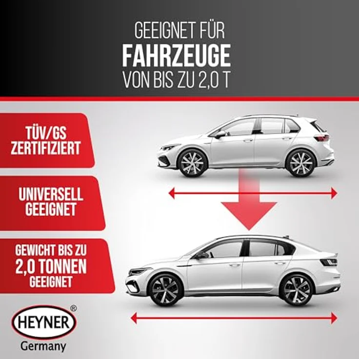 HEYNER® Unterstellbock 2er Set, Höhenverstellbar von 282-430 mm, mit Gummiauflage, Traglast 2t, für PKW & SUV – Bild 3