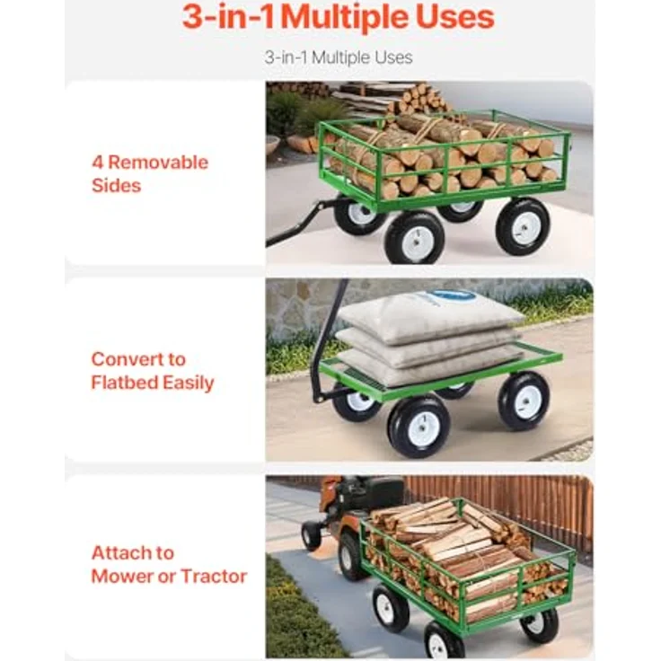 VEVOR Bollerwagen 110x75x67 cm, 2-in-1 Transportwagen mit 1200 lbs Tragfähigkeit, 13-Zoll All-Terrain-Reifen und 180° drehbarem Griff – Bild 3
