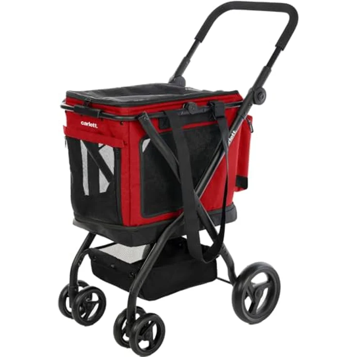 CARLETT Cube P Ruby, 3-in-1 Transporttasche für Tiere, wasserdicht, mit Sicherheitsbremse und 360° drehbaren Rädern, rot – Bild 1