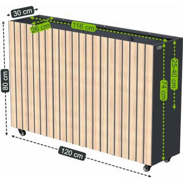 Zelsius Hochbeet verzinkter Stahl mit Rollen, 120 x 30 x 80 cm, Anthrazit RAL 7016, witterungsbeständig, Pflanztiefe wählbar – Bild 3