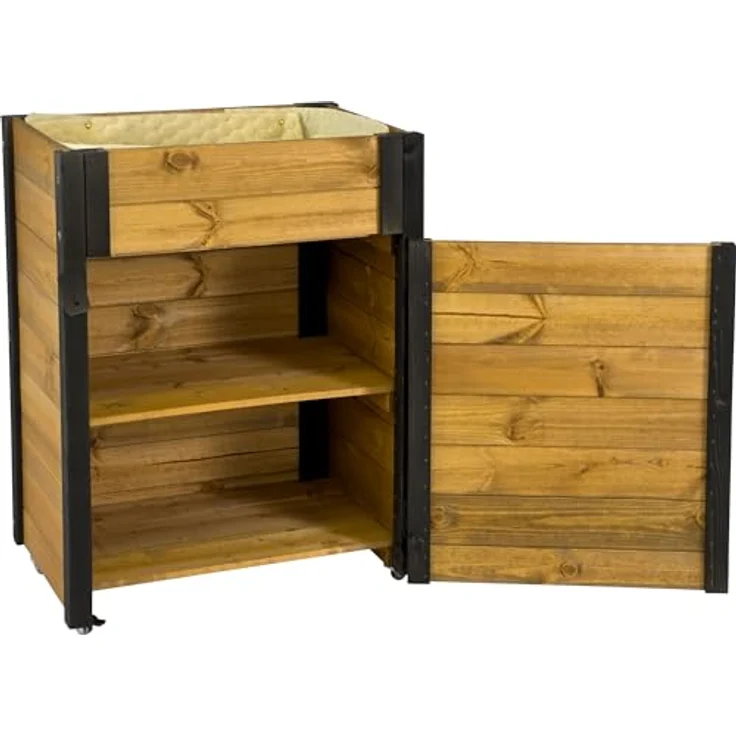 dobar® Rollbares Hochbeet mit Staufach inkl. Schafswolle Gr. L - 60 x 40 x 80 cm - Schwarz-Braun – Bild 1