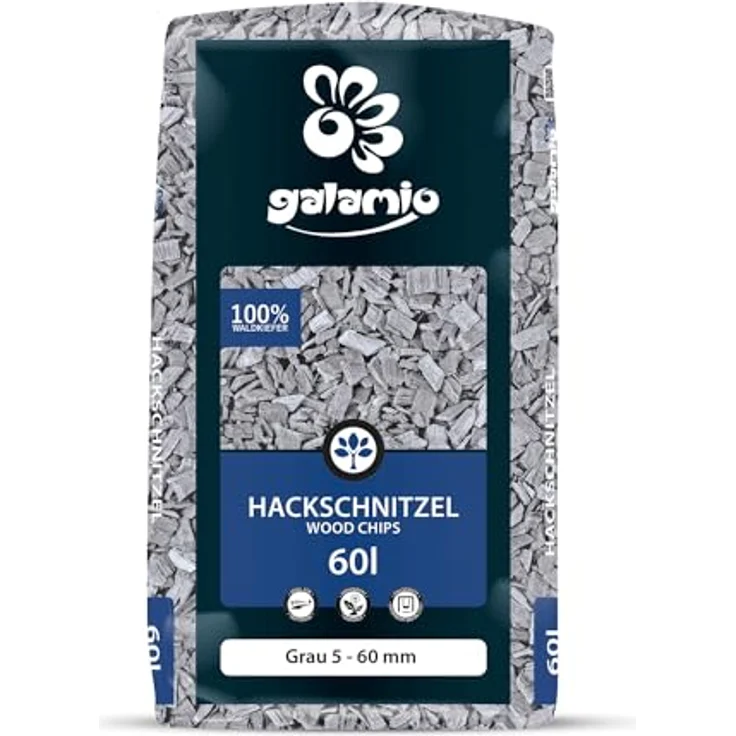 GALAMIO Holzhackschnitzel Grau, Grobe Hackschnitzel aus reinem Kiefernholz, Mulch für Garten und Wege, 5-60mm Körnung, 60l Sack – Bild 3