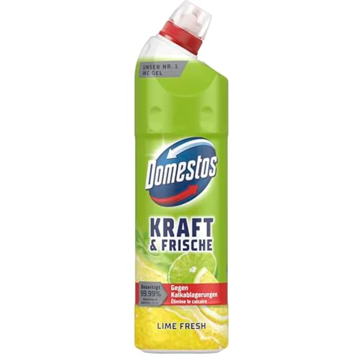 Domestos Kraft & Frische WC-Gel Lime Fresh, kraftvoller Toilettenreiniger mit 99,99% Bakterienbeseitigung und erfrischendem Limetten-Duft – Bild 1